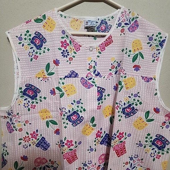 Vintage Tiger Lily Button Floral Vest Spring Sz 2x Lot Snap Bib Smock Cover 5591 - Picture 2 of 10